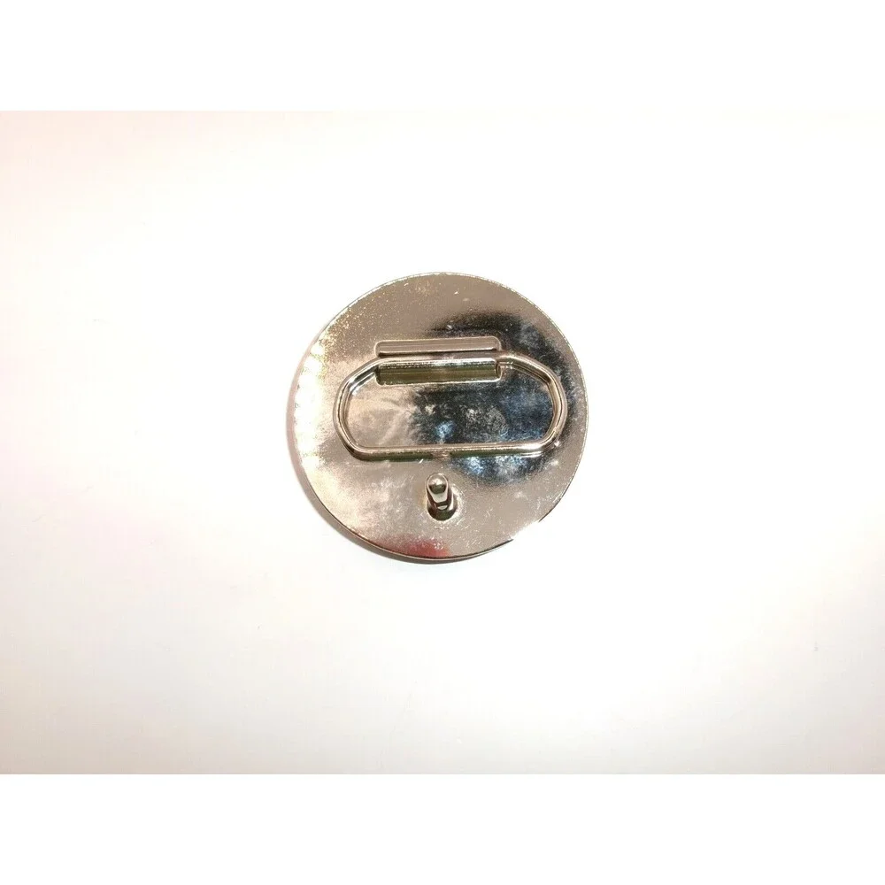 Fused Art Glass Belt Buckle 8 Petal Blue & White Flower Silver Tone Metal Round